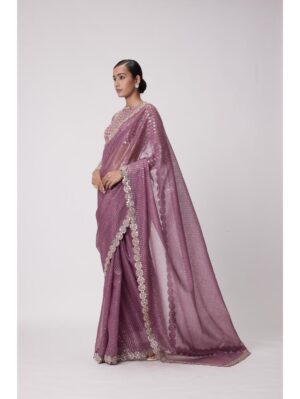 Vvani Vats - MUD MAUVE HAND EMBROIDERED SAREE SET - Image 3