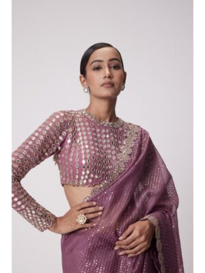 Vvani Vats - MUD MAUVE HAND EMBROIDERED SAREE SET - Image 2