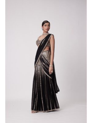 Vvani Vats - BLACK PRE DRAPED SAREE SET - Image 5