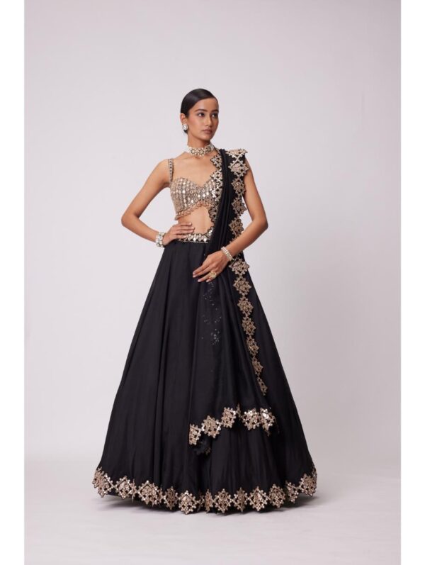 Vvani Vats - BLACK ORGANZA LEHENGA SET