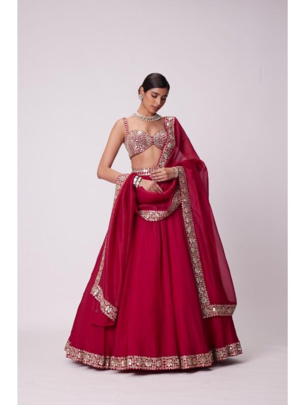 Vvani Vats - CRIMSON RED ORGANZA LEHENGA SET