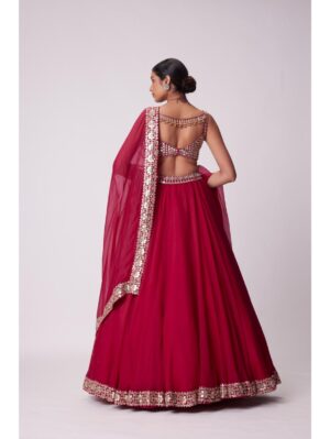 Vvani Vats - CRIMSON RED ORGANZA LEHENGA SET - Image 4
