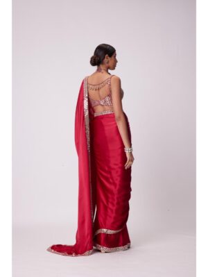 Vvani Vats - CRIMSON RED SATIN SAREE SET - Image 4