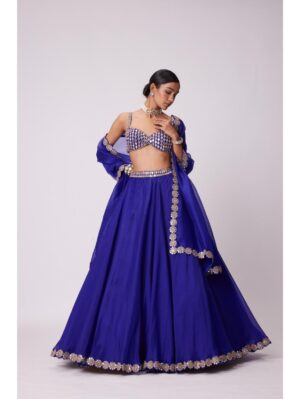 Vvani Vats - PERSIAN BLUE LINEAR MIRROR EMBROIDERED LEHENGA SET - Image 4