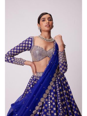 Vvani Vats -PERSIAN BLUE MIRROR FLOWER HAND EMBROIDERED LEHENGA - Image 2