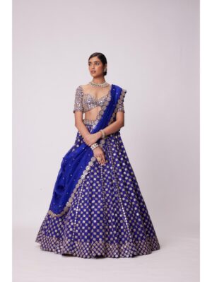 Vvani Vats - PERSIAN BLUE MIRROR FLOWER EMBROIDERED LEHENGA SET - Image 2