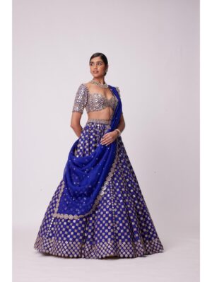 Vvani Vats - PERSIAN BLUE MIRROR FLOWER EMBROIDERED LEHENGA SET - Image 3
