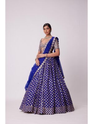Vvani Vats - PERSIAN BLUE MIRROR FLOWER EMBROIDERED LEHENGA SET - Image 5