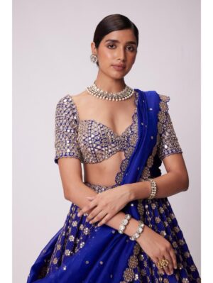 Vvani Vats - PERSIAN BLUE MIRROR FLOWER EMBROIDERED LEHENGA SET - Image 6