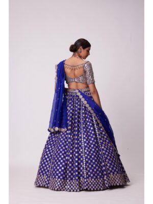 Vvani Vats - PERSIAN BLUE MIRROR FLOWER EMBROIDERED LEHENGA SET - Image 7