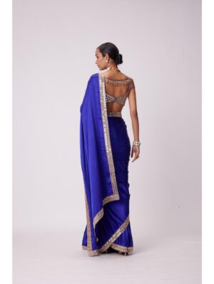Vvani Vats - PERSIAN BLUE HAND EMBROIDERED SATIN SAREE SET - Image 2