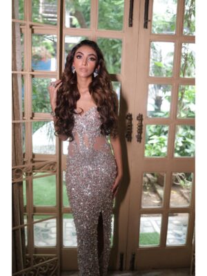Mehul Gupta - Blush pink sequins, reflecting cut dana embroidered gown - Image 9