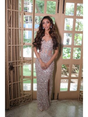 Mehul Gupta - Blush pink sequins, reflecting cut dana embroidered gown - Image 8
