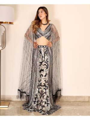 Mehul Gupta - silver sequins & beads embroidered lehenga skirt - Image 4