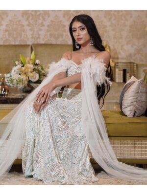 Mehul Gupta - Silver sequins & pearls embroidered lehenga skirt & blouse - Image 3