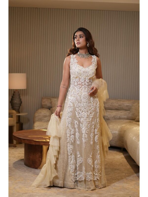 Mehul Gupta - flared sharara in cream colour
