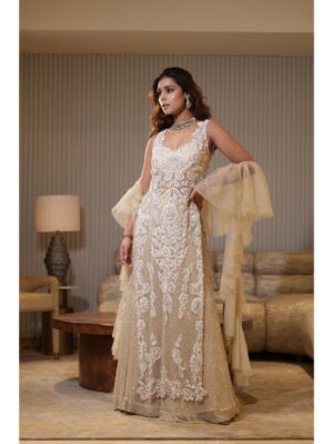 Mehul Gupta - flared sharara in cream colour - Image 7