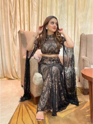 Mehul Gupta - black beaded & lace embroidred lehnega skirt - Image 3