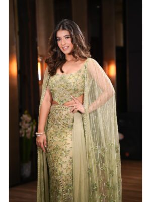 Mehul Gupta -Light green crystals embroidered skirt & blouse - Image 3