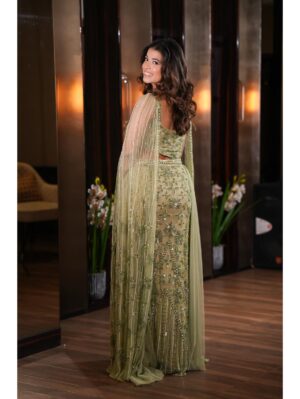 Mehul Gupta -Light green crystals embroidered skirt & blouse - Image 5