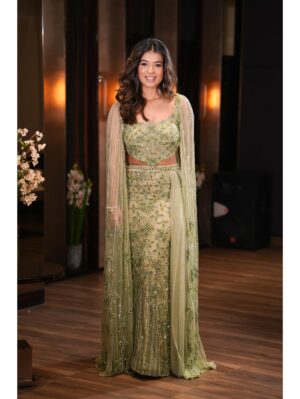 Mehul Gupta -Light green crystals embroidered skirt & blouse - Image 6
