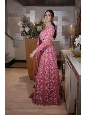 Mehul Gupta - Rouge pink base lehenga with blouse - Image 3