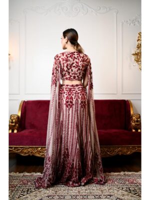 Mehul Gupta - Red thread, sequins & cut dana embroidered lehenga - Image 3
