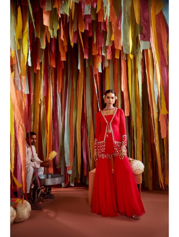 Sanya Gulati - HOT PINK SHORT JACKET AND SHARARA SET