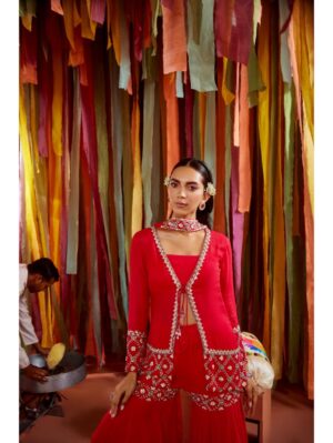 Sanya Gulati - HOT PINK SHORT JACKET AND SHARARA SET - Image 3