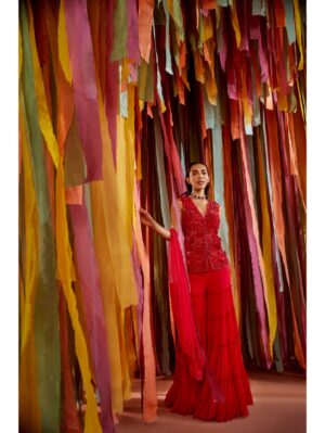 Sanya Gulati - HOT PINK 3D FLOWERS KURTA AND SHARARA - Image 5