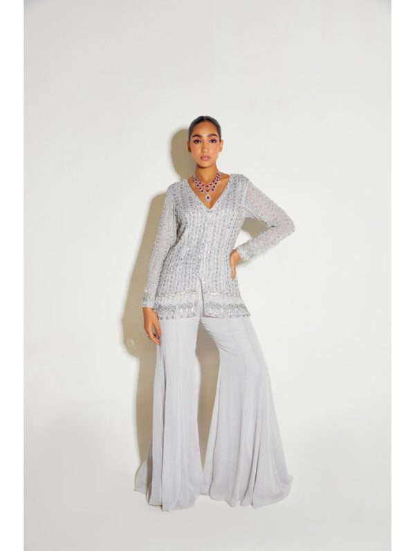 Sanya Gulati - GREY TONAL KURTA AND FLARED PANTS SET