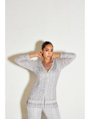 Sanya Gulati - GREY TONAL KURTA AND FLARED PANTS SET - Image 3