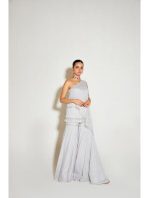 Sanya Gulati - GREY ONE SHOULDER CAPE AND SHARARA SET - Image 2