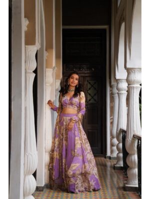 Astha Narang - LAVENDER FLORAL  LEHENGA SET - Image 4