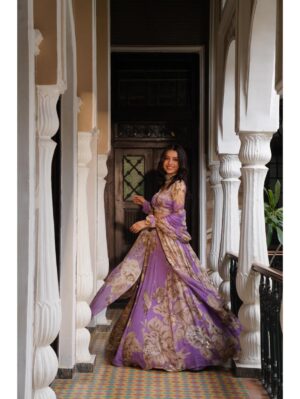 Astha Narang - LAVENDER FLORAL  LEHENGA SET - Image 3