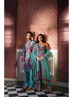 Astha Narang - SKY BLUE FLORAL KURTI SET - Image 3
