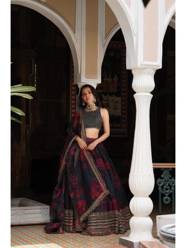 Astha Narang - TEAL BLUE FLORAL LEHENGA SET