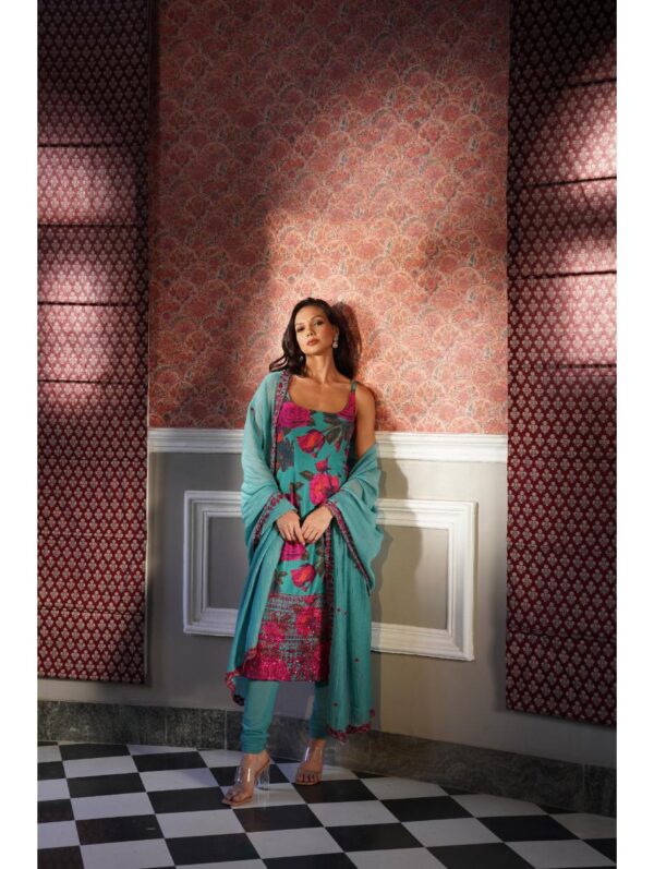 Astha Narang - SKY BLUE FLORAL KURTI SET