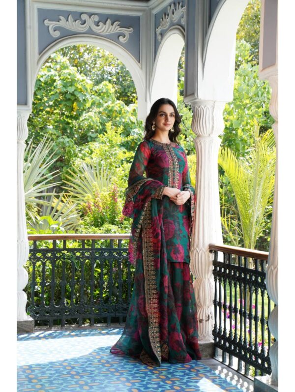 Astha Narang - TEAL GREEN FLORAL KURTI SET