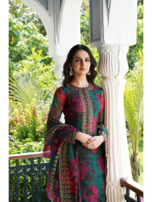 Astha Narang - TEAL GREEN FLORAL KURTI SET - Image 2