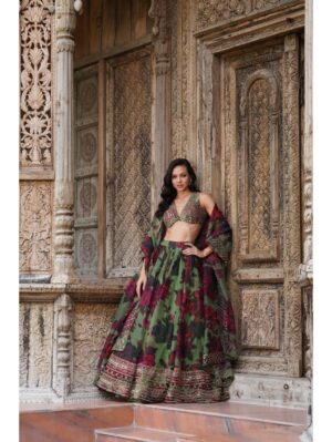 Astha Narang - MEHENDI GREEN FLORAL LEHENGA SET - Image 2