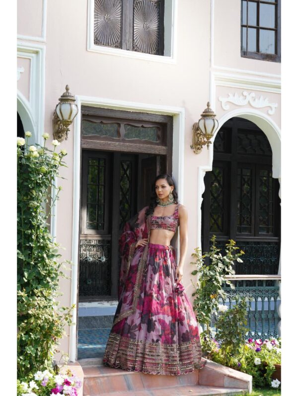Astha Narang - LILAC ORGANZA FLORAL LEHENGA SET