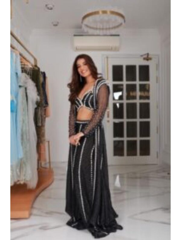 Mehul Gupta - PEARL EMBROIDERED JACKET WITH BUSTIER & FLARED PANTS