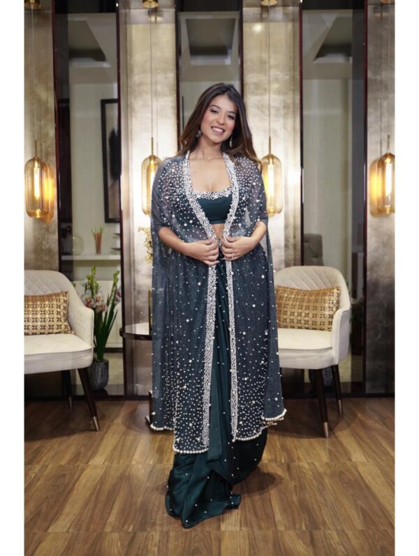 Mehul Gupta - PEARL EMBROIDERED CAPE JACKET