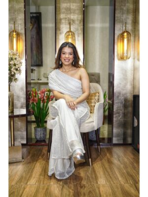 Mehul Gupta - PEARL EMBROIDERED ONE-SHOULDER JUMPSUIT - Image 4