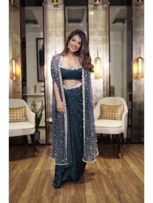 Mehul Gupta - PEARL EMBROIDERED CAPE JACKET - Image 3