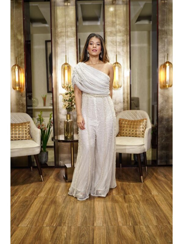 Mehul Gupta - PEARL EMBROIDERED ONE-SHOULDER JUMPSUIT