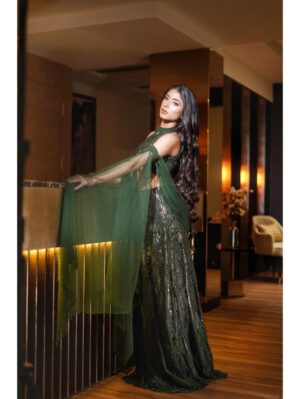 Mehul Gupta - green crystals and cut dana embroidered lehenga - Image 2