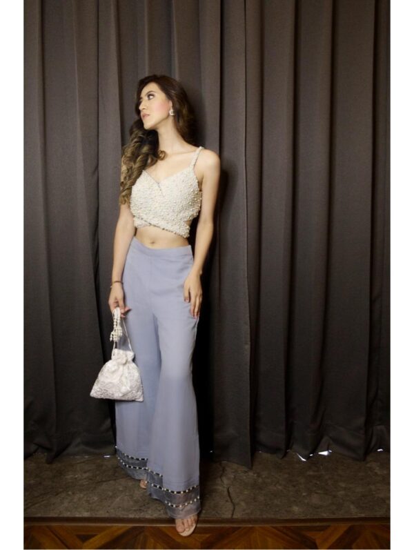 Mehul Gupta - A pearl embroidered blouse with pallazo