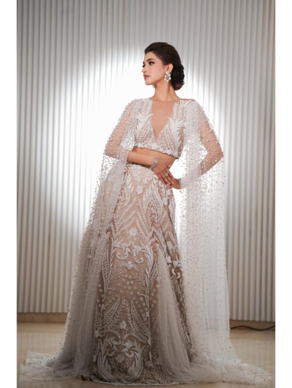 Mehul Gupta -White cut dana bead embroidered lehenga